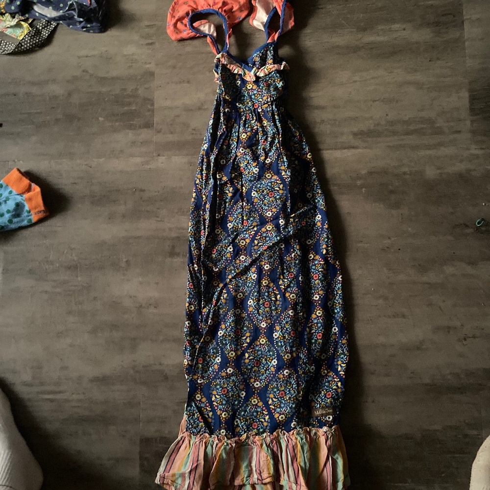 Dark blue floral polkadot, long dress, size 6, Matilda, Jane